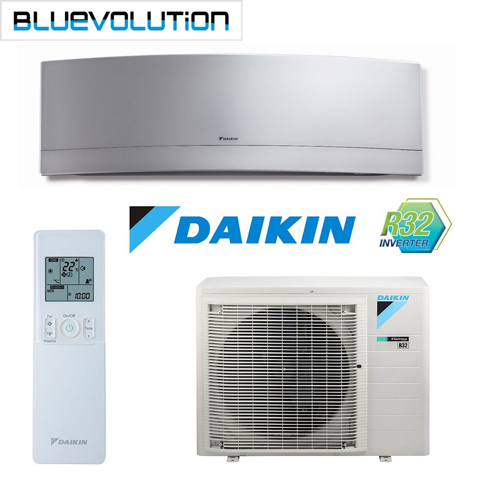 Aparat de aer conditionat DAIKIN Emura Silver BLUEVOLUTION 12000 btu - FTXJ35MS/RXJ35M, Compresor Inverter, Clasa A++, Modul WI-FI Inclus, Flux de aer 3D